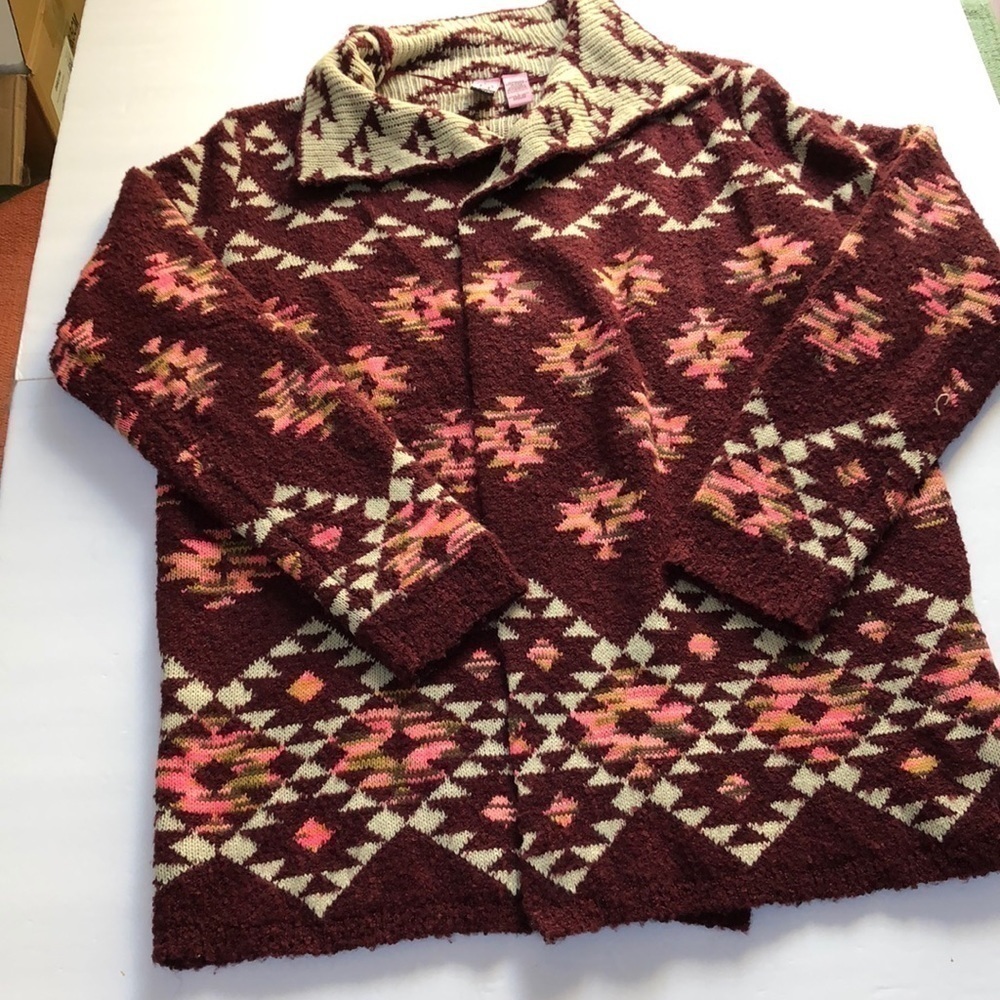 Love on A Hanger Nubby Aztec Design Open Front Sweater Size Large